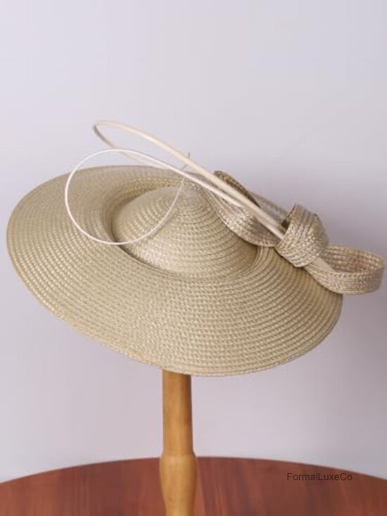 Women\'s Straw Derby Fascinator Hat Wide Brim Church Sinamay Pillbox